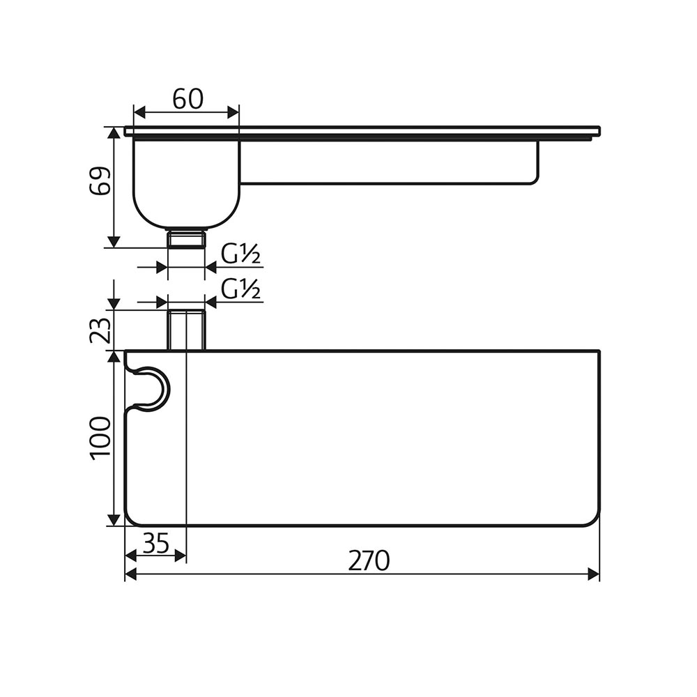 HSK Wandanschlussbogen mit Echtglasablage (ESG) HSK-Wandanschlussbogen-mit-ESG-Glasablage-Artikelnummer-11000135 Skizze