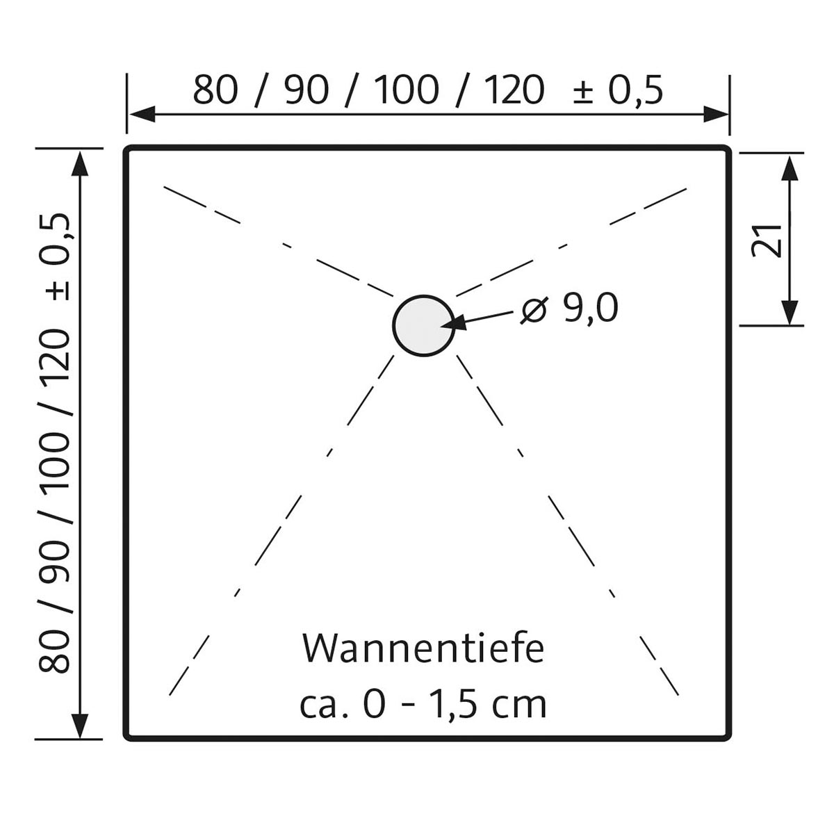 HSK Marmor-Polymer Quadrat Duschwanne plan-Weiß-90 x 90 cm-ohne AntiSlip-Beschichtung-ohne Aquaproof-Dichtset