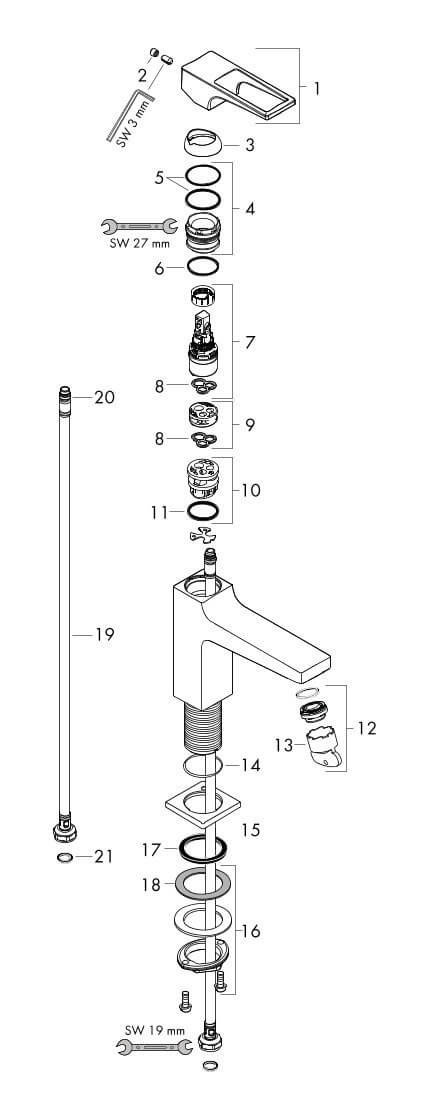 hansgrohe Waschtischmischer 100 Metropol mit kurzer Ausl.Bügelgr.Push-Open Ablaufgarnitur hansgrohe Waschtischmischer 100 Metropol mit kurzer Ausl.Bügelgr.Push-Open Ablaufgarnitur
