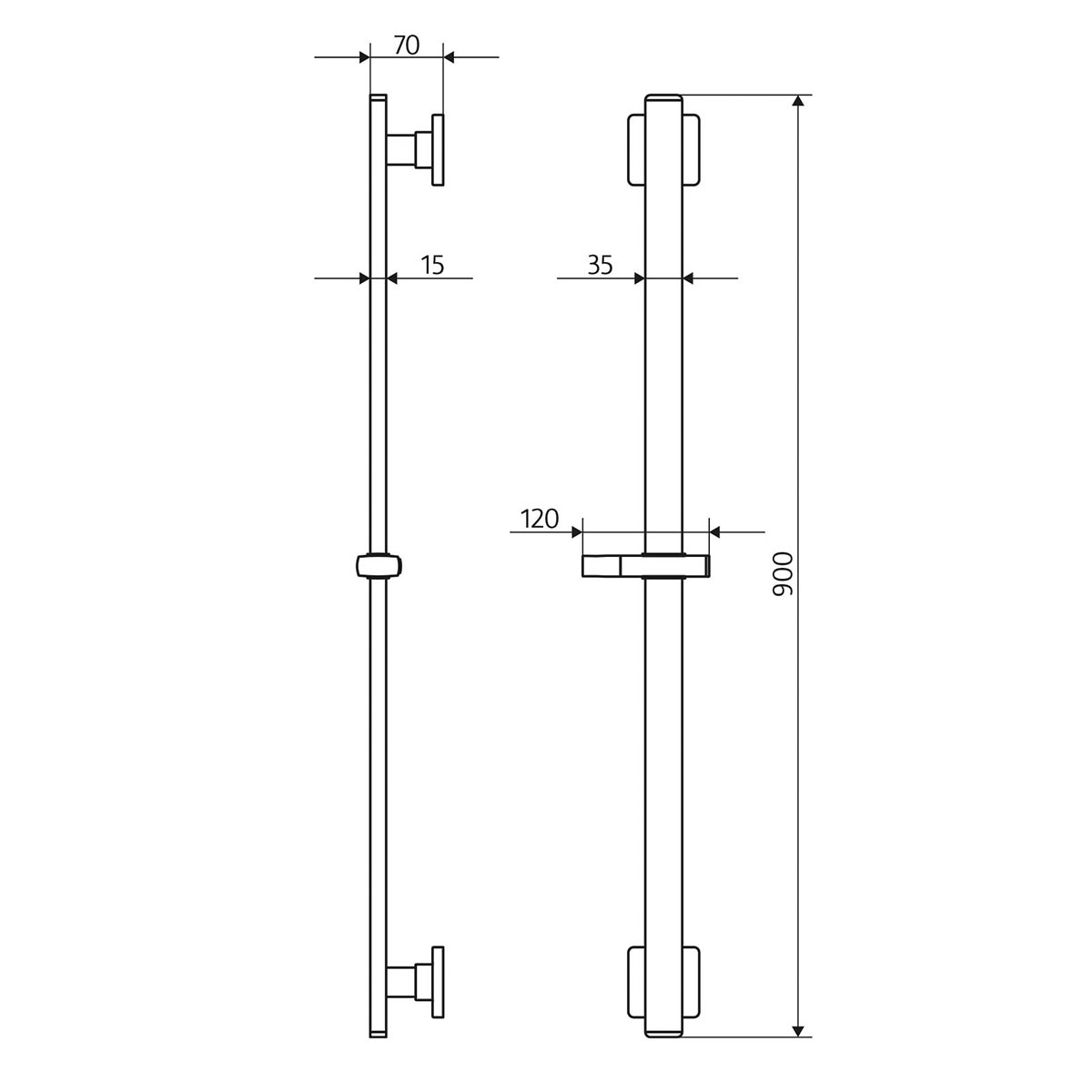 HSK Brausestange Softcube 2.0 - 900 mm HSK Brausestange Softcube 900 mm mit höhenverstellbaren Brausehalter Skizze 1180118
