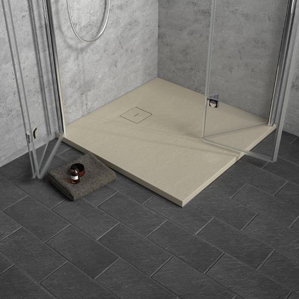 HSK Marmor-Polymer Rechteck Duschwanne Steinoptik 100 x 140 cm-sandstein-ohne AntiSlip-Beschichtung