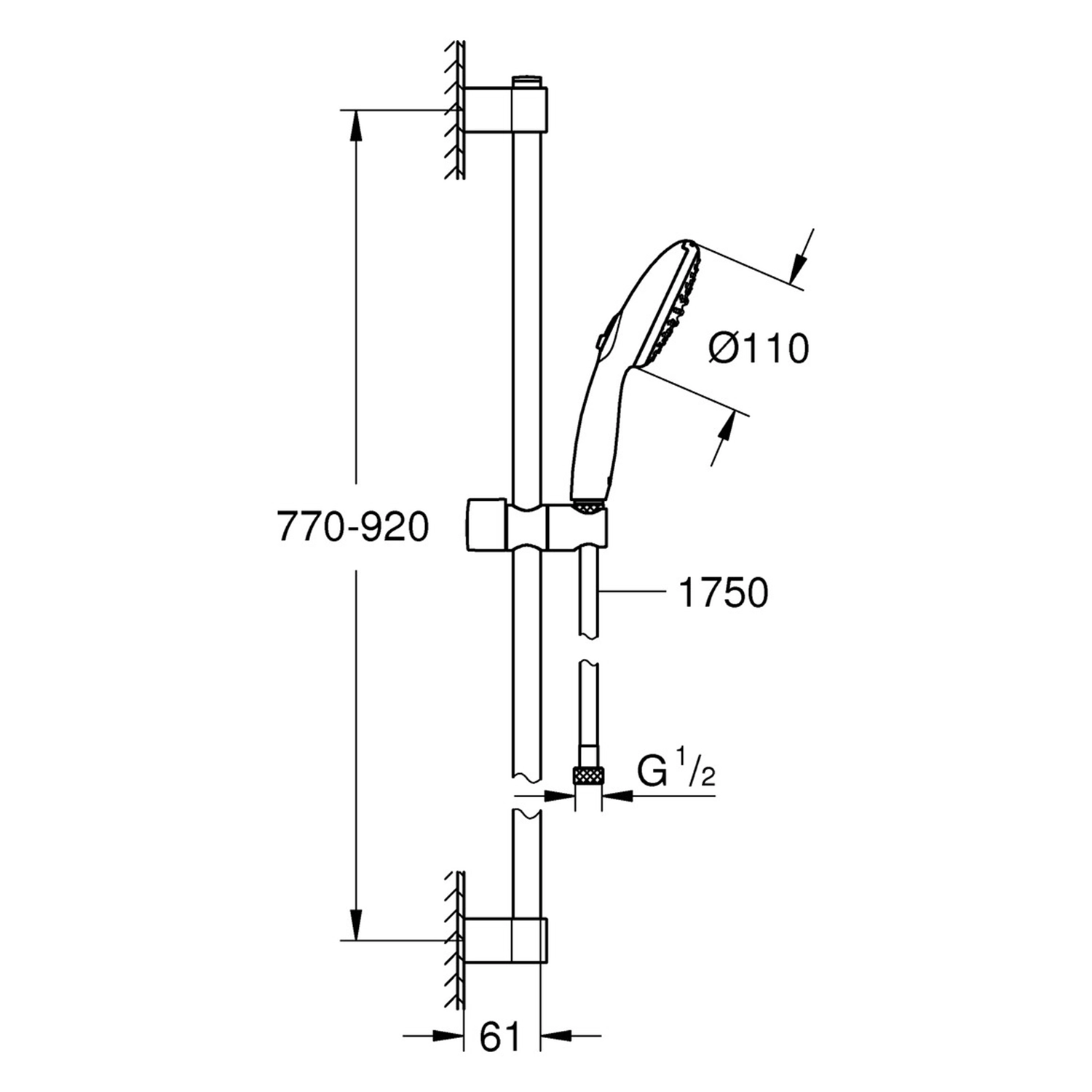 GROHE Tempesta 110 Brausestangenset 900mm-2 Strahlarten