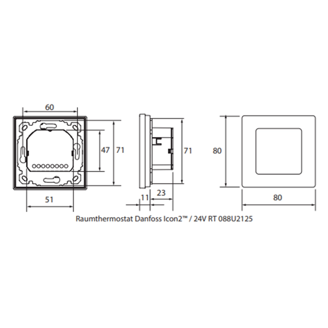 Danfoss Unterputzthermostat ICON2 24V-Mit LED Display 088U2125 Danfoss Icon2 Unterputzraumthermostat 24V, mit LED-Display-Version, Unterputz