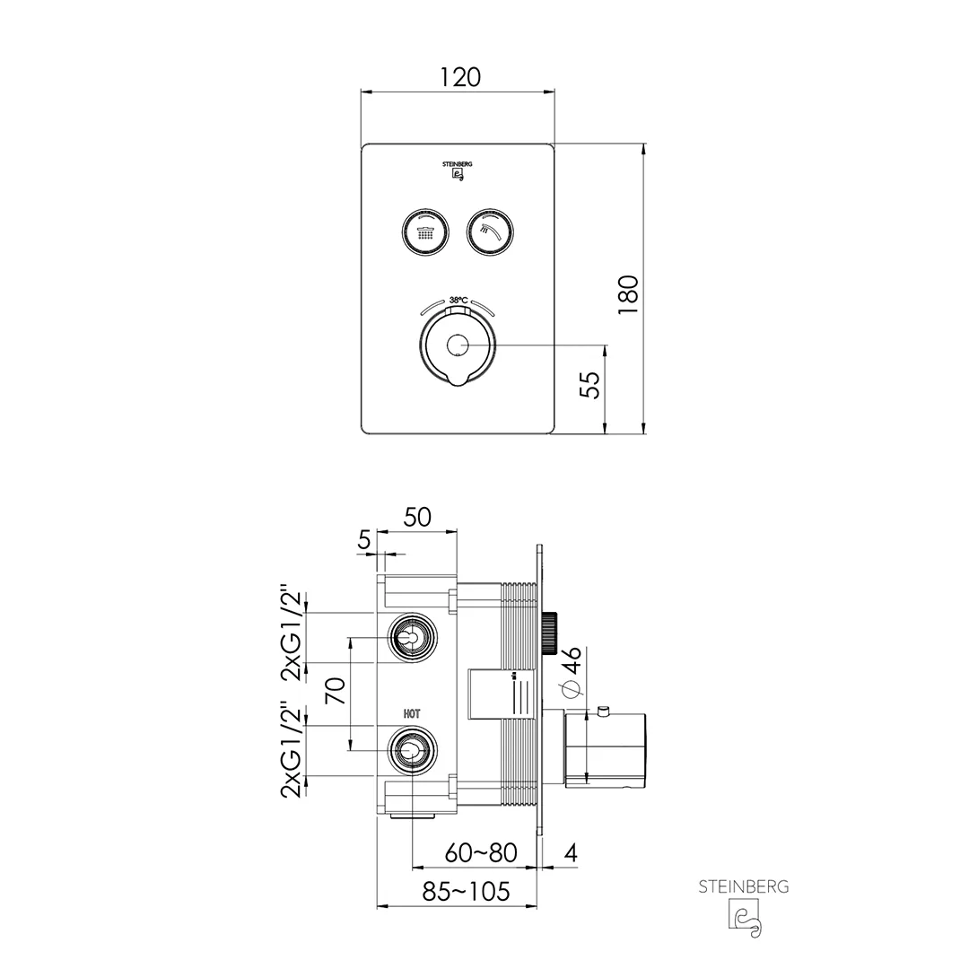 Steinberg Serie 390 Unterputz Wannen-Brause-Thermostat Chrom