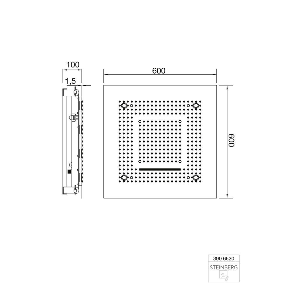 Steinberg Serie 390 Regenpaneel 600x600 mm Schwarz-matt