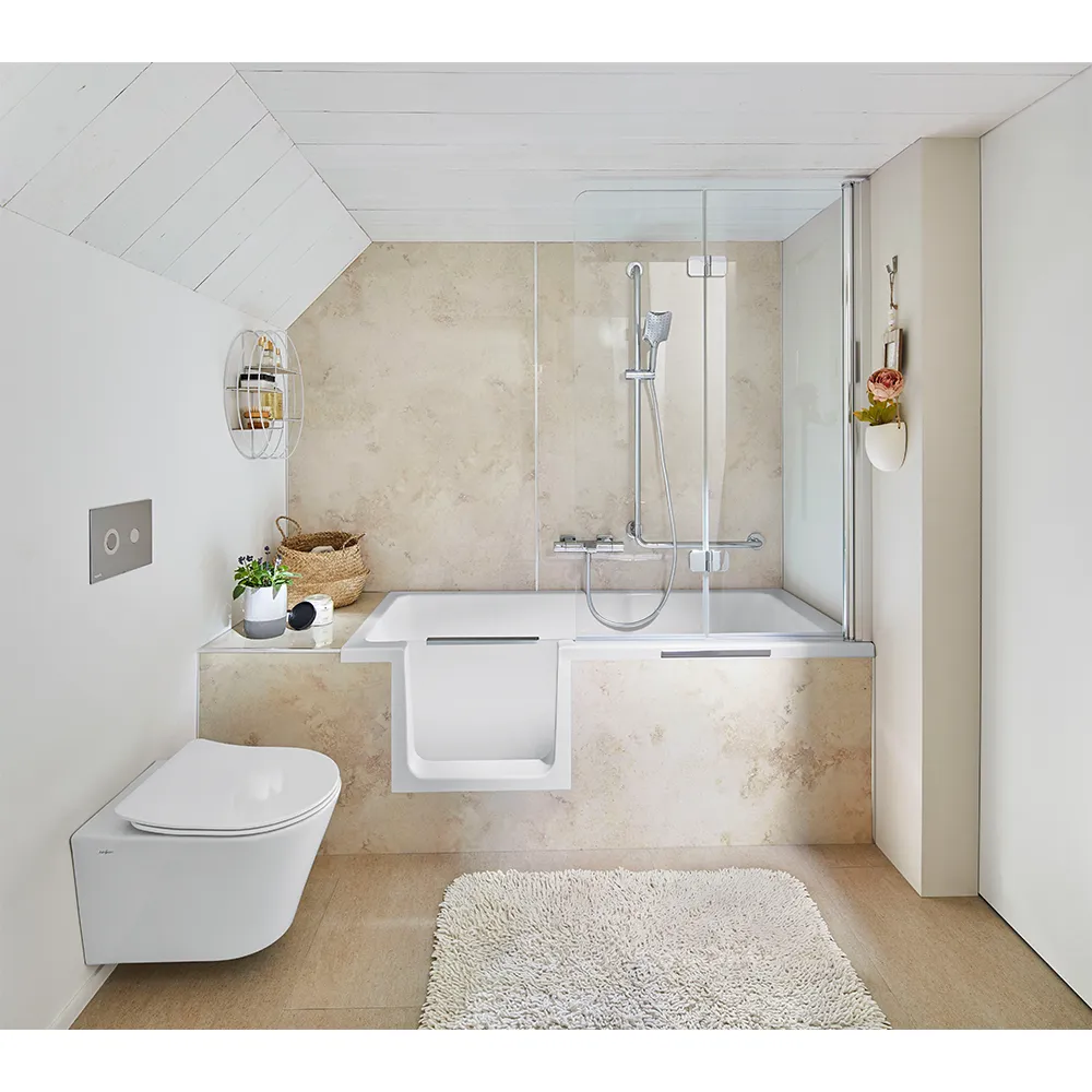HSK Dusch Badewanne Dobla inkl Montagerahmen mit Türeinsatz 160x75cm Links mit Frontschürze