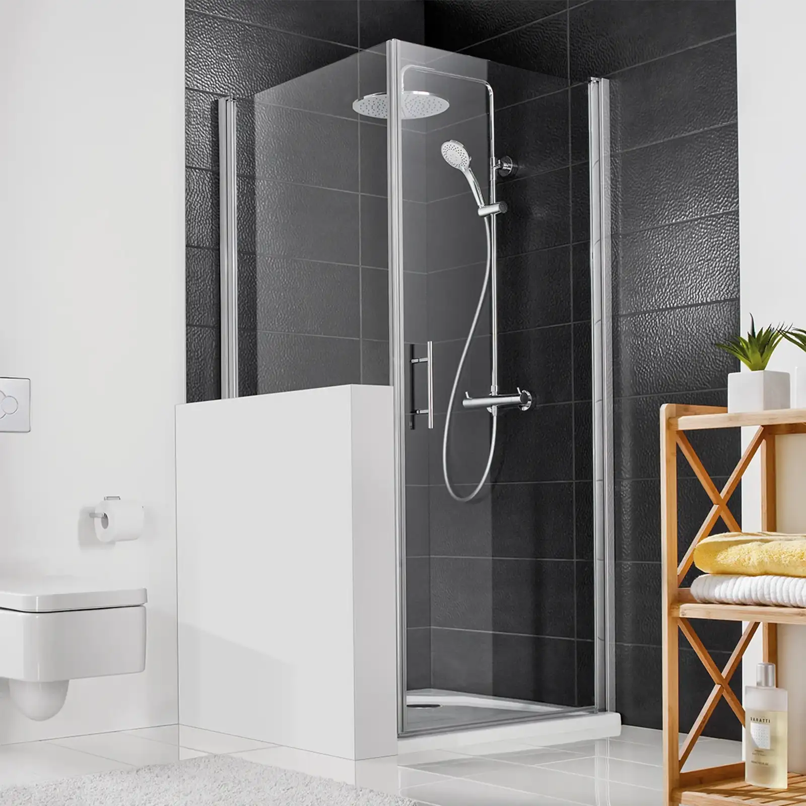 HSK Duschkabine Favorit Nova Drehtür mit verkürzter Seitenwand 90x90 cm-RA-Chrom-optik-Mattglas-mit EGB