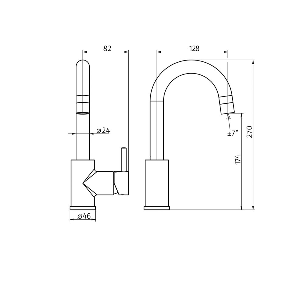 HSK Einhebelmischer - Waschtischarmatur - rund - hoch 1100102 HSK Einhebelmischer - Waschtischarmatur - rund - hoch Skizze