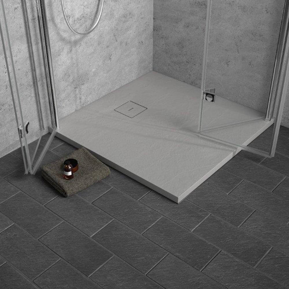 HSK Marmor-Polymer Rechteck Duschwanne Steinoptik 90 x 100 cm-steingrau-mit AntiSlip-Beschichtung