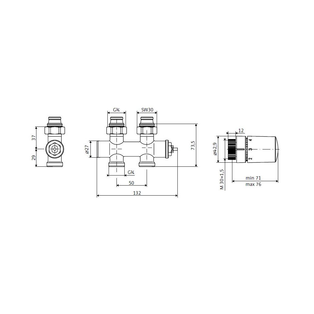 HSK Multiblock Chrom Anschluss-Set inkl. Design Thermostatregler - Durchgangsform - chrom HSK Multiblock Chrom Anschluss-Set inkl. Design Thermostatregler - Durchgangsform - chrom