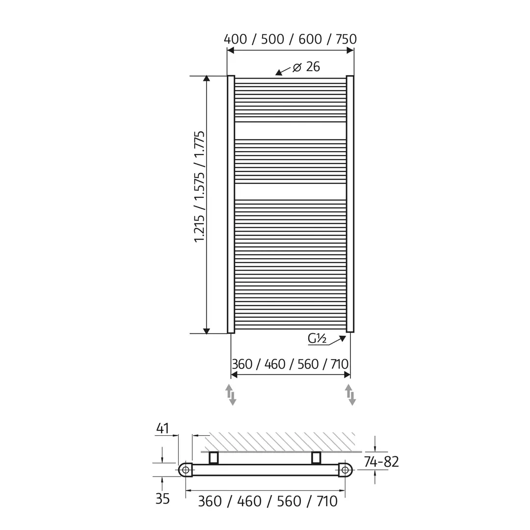 HSK Line Badheizkörper weiß werkseitig befüllt-rein eleketrisch- Heizstab 2-unten links-1575 x 600 mm