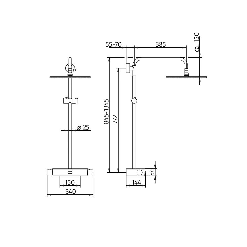 HSK Duschsystem RS 200 AquaSwitch Rund Ablage weiß-Kopfbrause superflach ø 300 mm-Designhandbrause Rund