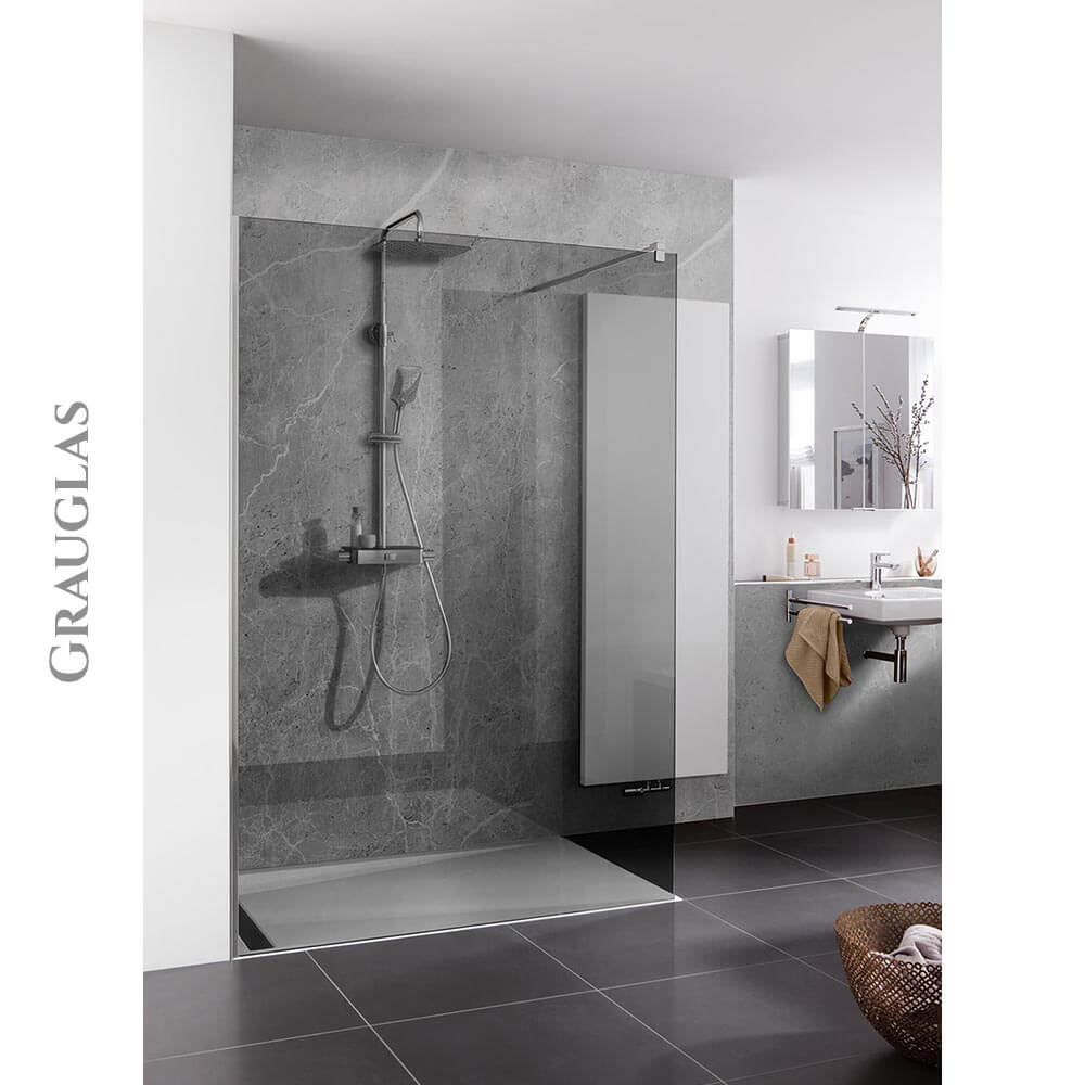 HSK Walk In Easy Frontelement-Duschabtrennung 1600 mm-Chromoptik-Grauglas-mit Edelglasbeschichtung