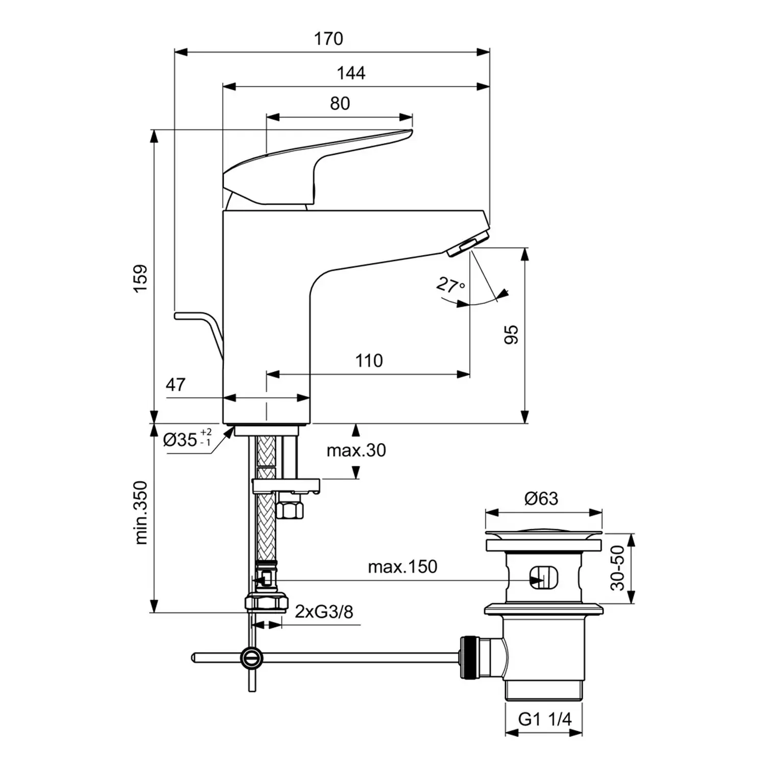 Ideal Standard Waschtischarmatur Caraflex mit Ablaufgarnitur Ideal Standard Waschtischarmatur Caraflex mit Ablaufgarnitur