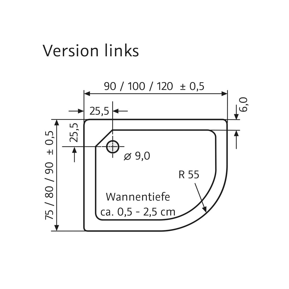 HSK Acryl Duschwanne superflach - Viertelkreis asymmetrisch - Version links - 75 x 90 cm-manhattan HSK Acryl Duschwanne superflach - Viertelkreis asymmetrisch - Version links - 75 x 90 cm-manhattan