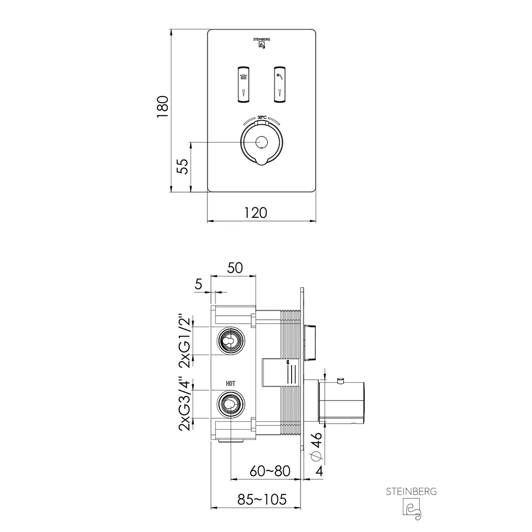 Steinberg Serie 390 unterputz Wannen-Brause-Thermostat eckig Chrom Steinberg Serie 390 unterputz Wannen-Brause-Thermostat eckig Chrom