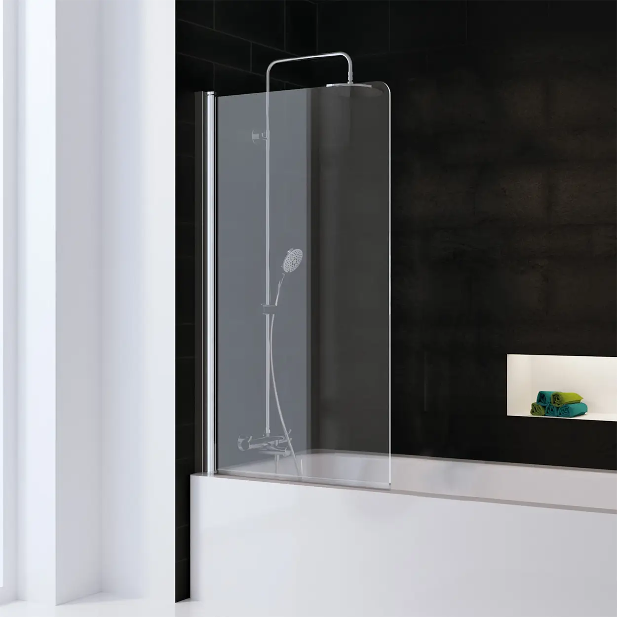 HSK Badewannenaufsatz Favorit Nova 1-teilig pendelbar 140x80cm-LA-Alu Silber-matt-Mattierung mittig HSK Badewannenaufsatz Favorit Nova 1-teilig pendelbar 140x80cm-LA-Chrom-optik-Linea 02-mit Edelglasbeschichtung