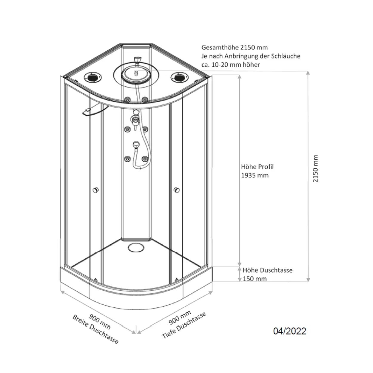Komplettdusche FAST Runddusche 900x900 mm