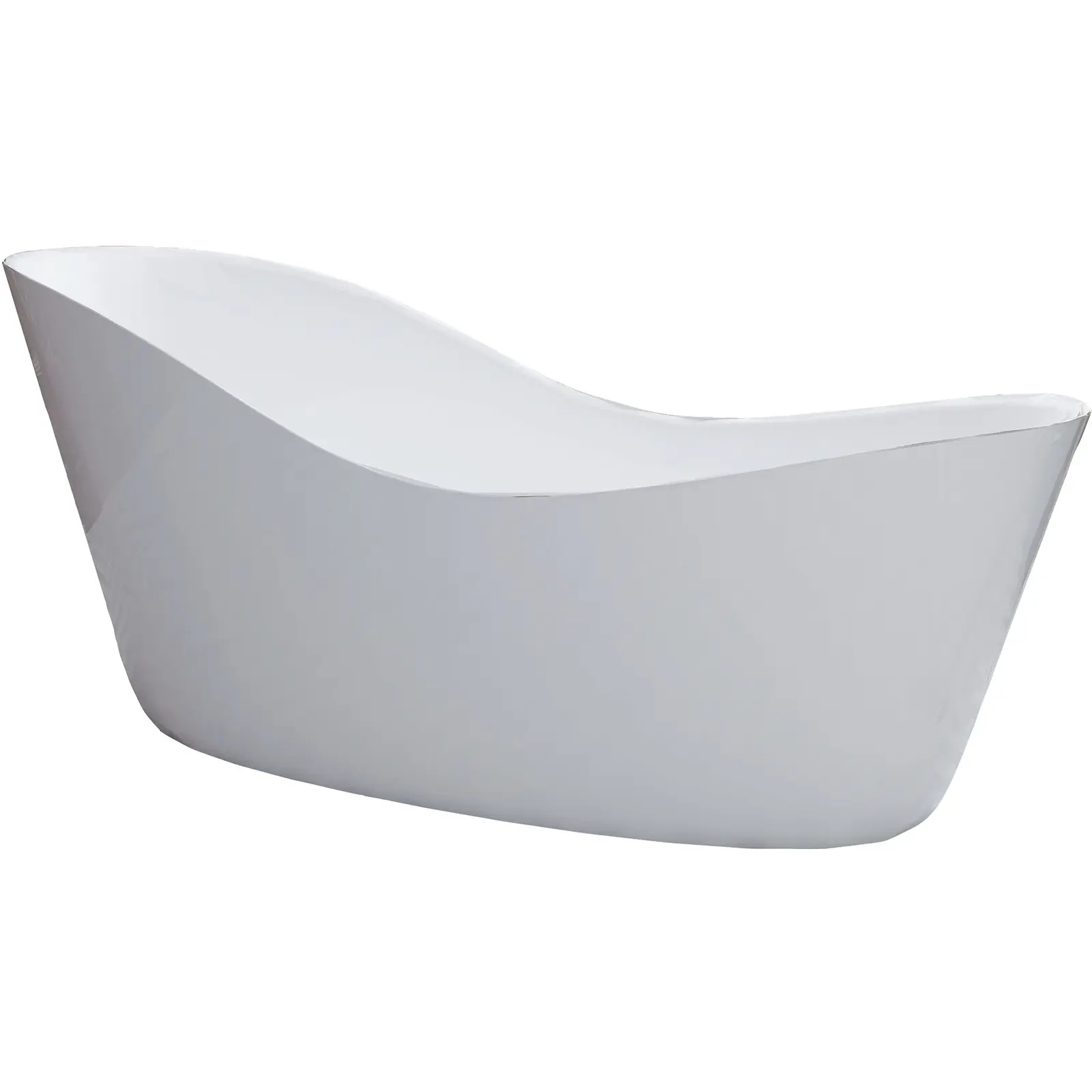 Eine freistehende Badewanne mit geschwungenem Design in glänzendem Weiß. Die Konturen sind sanft und modern, geeignet für einen eleganten Badezimmerkontext.