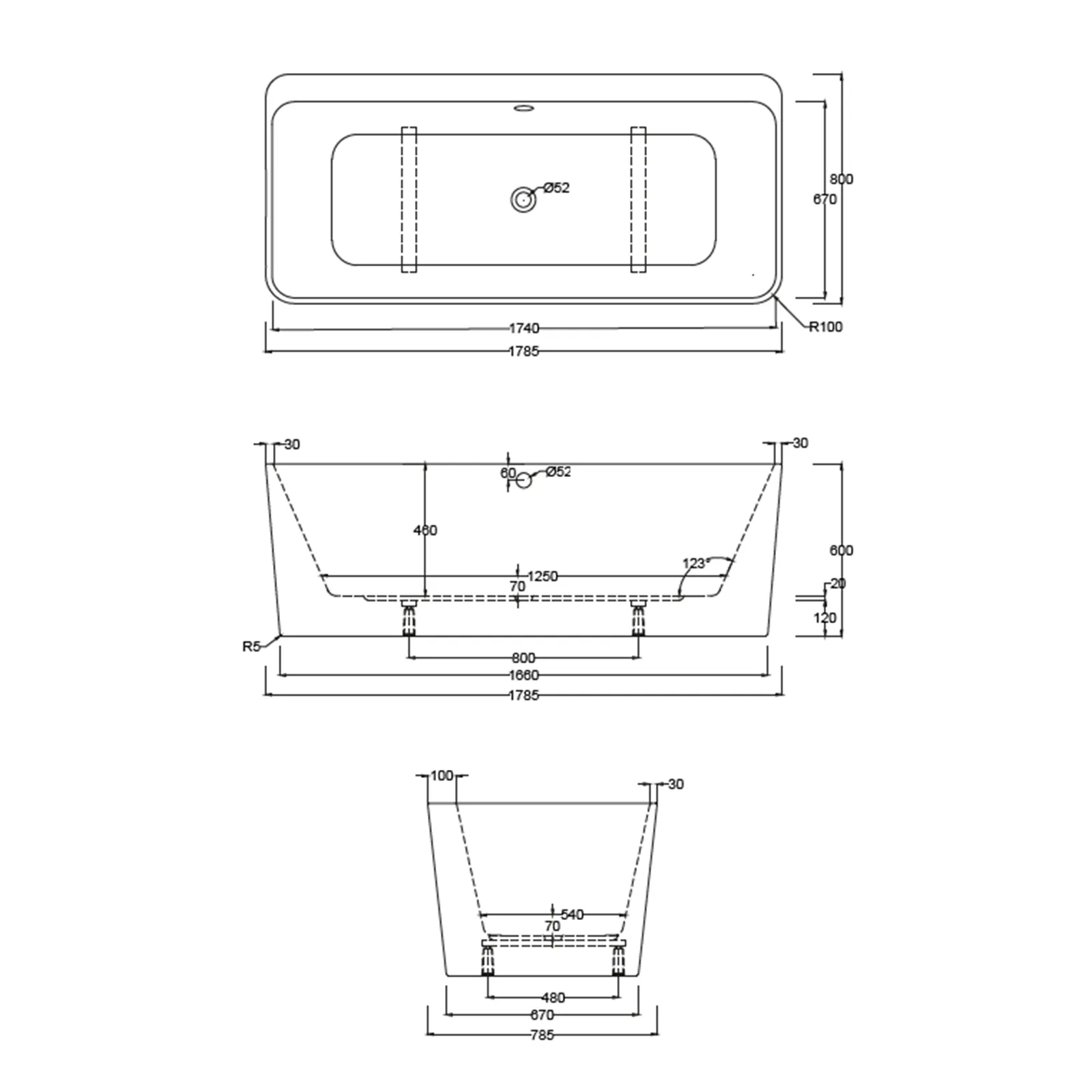 Schröder Tiber Fine F 180 Freistehende Badewanne 178,5 x 75,5 x 46cm