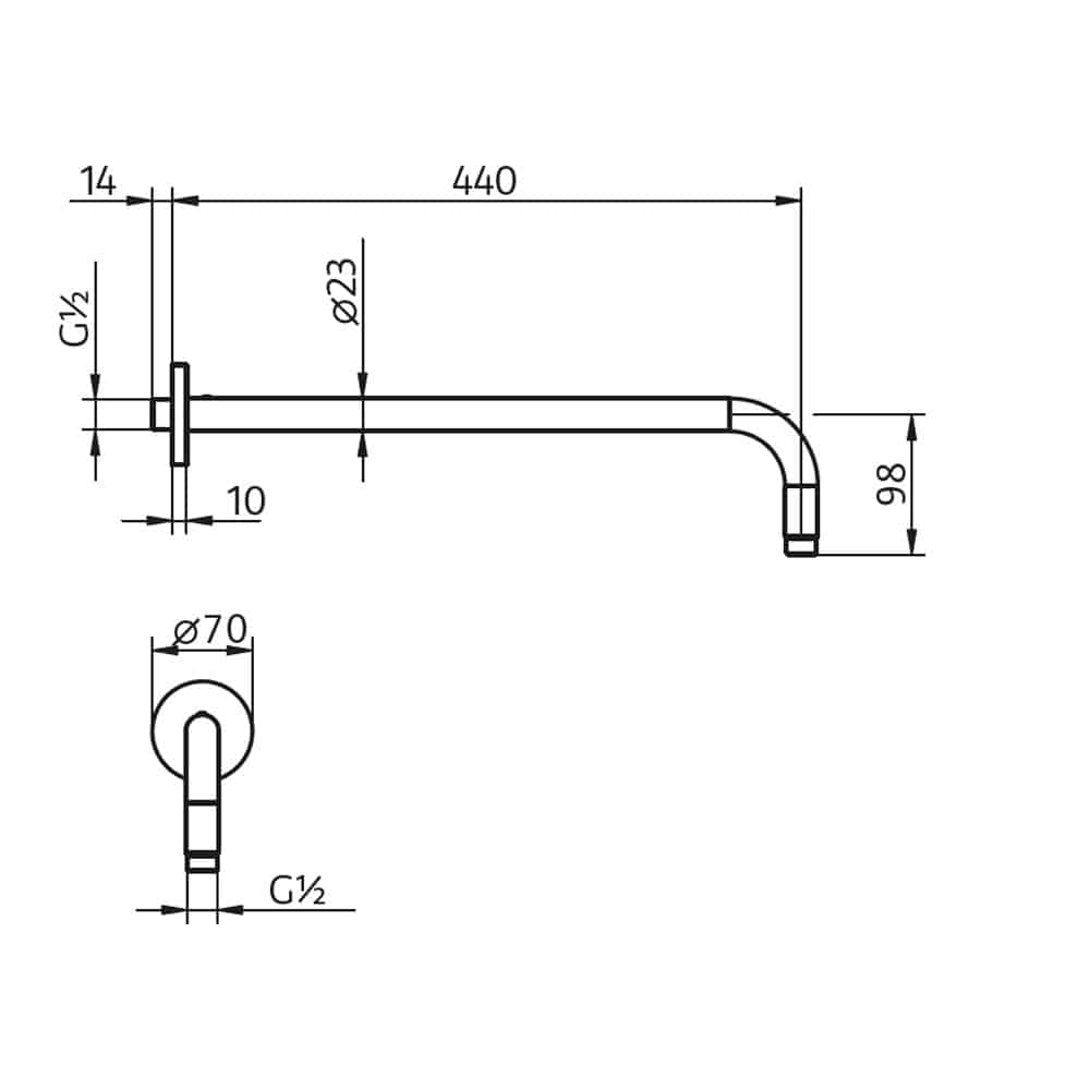 HSK Brause-Wandarm rund gebogen mit runder Rosette HSK Brause-Wandarm rund gebogen mit runder Rosette