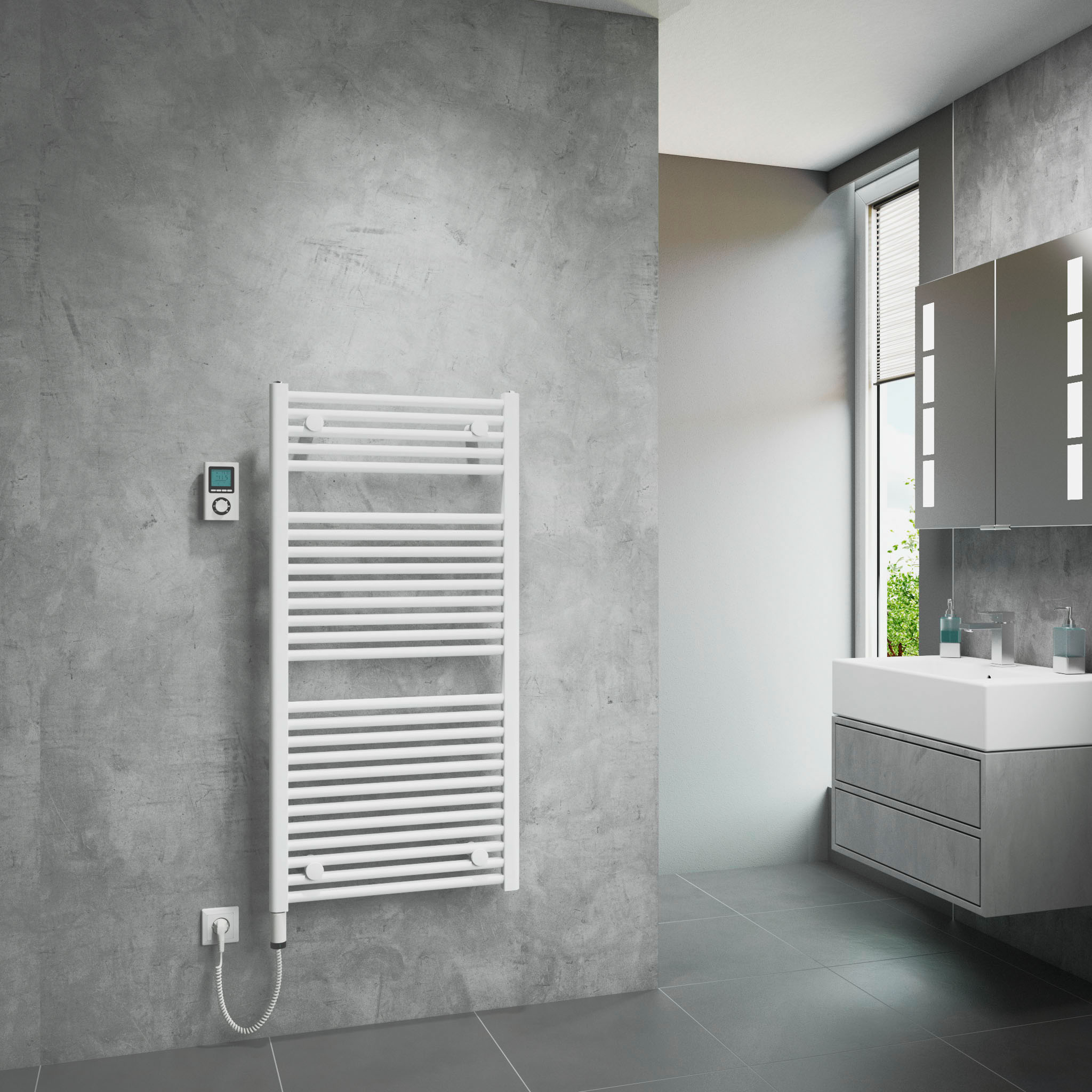 HSK Line Badheizkörper weiß werkseitig befüllt-rein eleketrisch- Heizstab mit Fernregler-unten links-1215 x 600 mm HSK Line Badheizkörper weiß werkseitig befüllt-rein eleketrisch- Heizstab mit Fernregler-unten links-1215 x 600 mm
