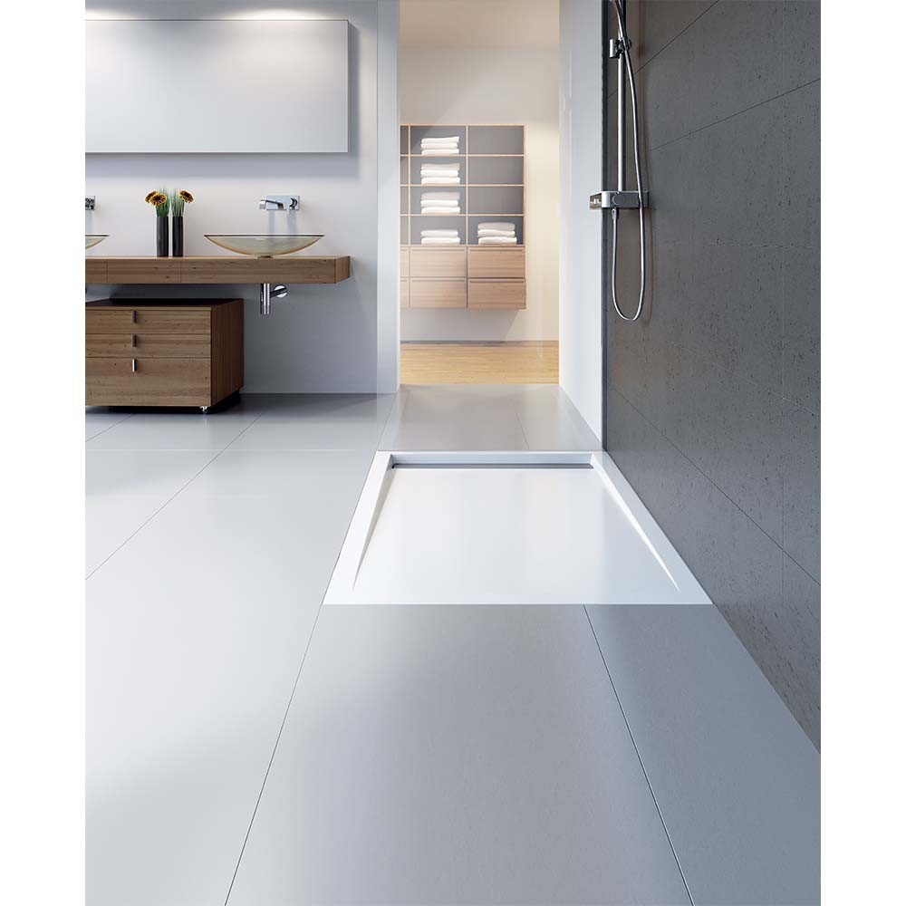 HSK Acryl Duschwanne - rechteckig - mit Ablaufrinne schmal - superflach 80 x 120 cm-weiß-mit Dichtset HSK Acryl Duschwanne - rechteckig - mit Ablaufrinne schmal - superflach 90 x 160 cm-edelstahl poliert-mit Dichtset-mit AntiSlip-Beschichtung