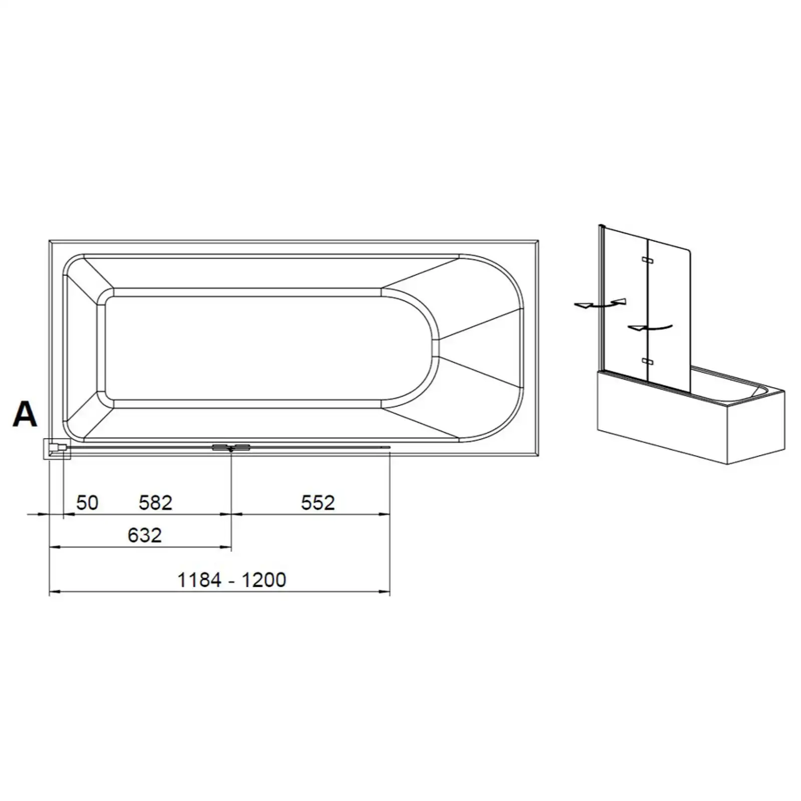 GEO maw Flex 2-tlg Badewannen-Faltwand 120×140 cm – Klarglas, Chrom