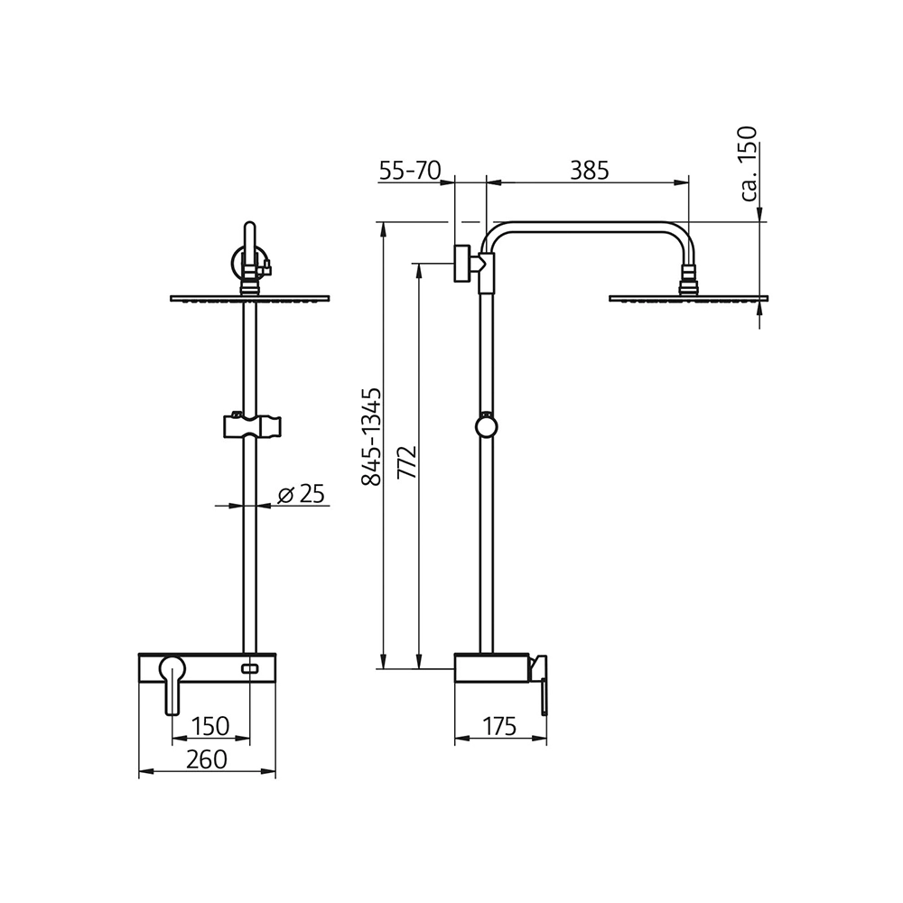 HSK RS 200 AquaSwitch Mix Duschsystem-Kopfbrause flach ø 250 mm-Ablage schwarz-Designhandbrause Rund