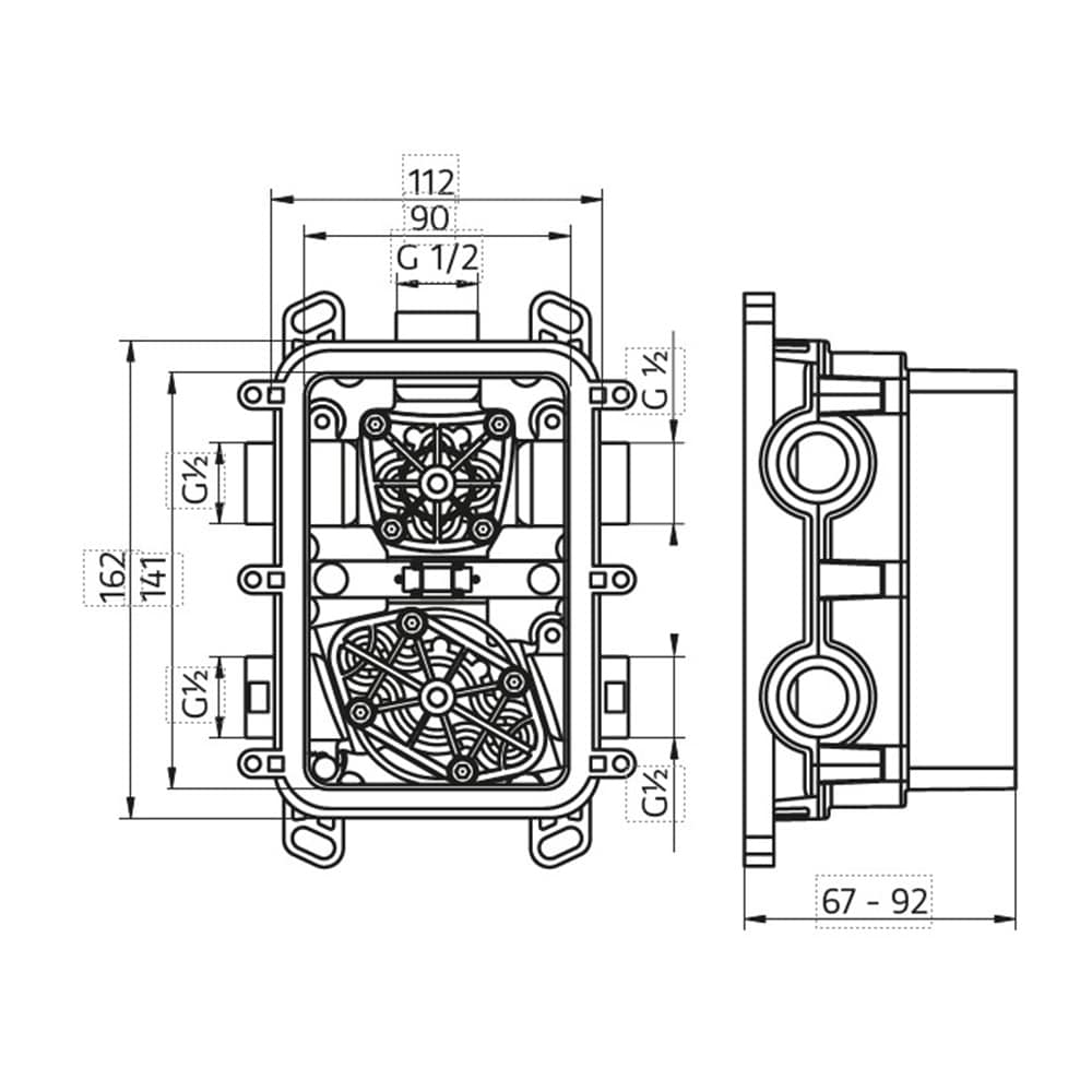 HSK Unterputz-Einbaubox Universal Technische Zeichnung HSK Unterputz Einbaubox
