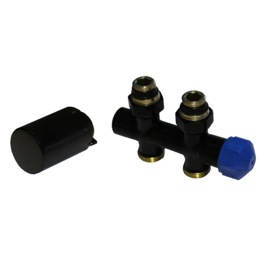 HSK Multiblock Chrom Anschluss-Set inkl. Design Thermostatregler - Durchgangsform - schwarz-matt HSK Multiblock Chrom Anschluss-Set inkl. Design Thermostatregler - Durchgangsform - schwarz-matt