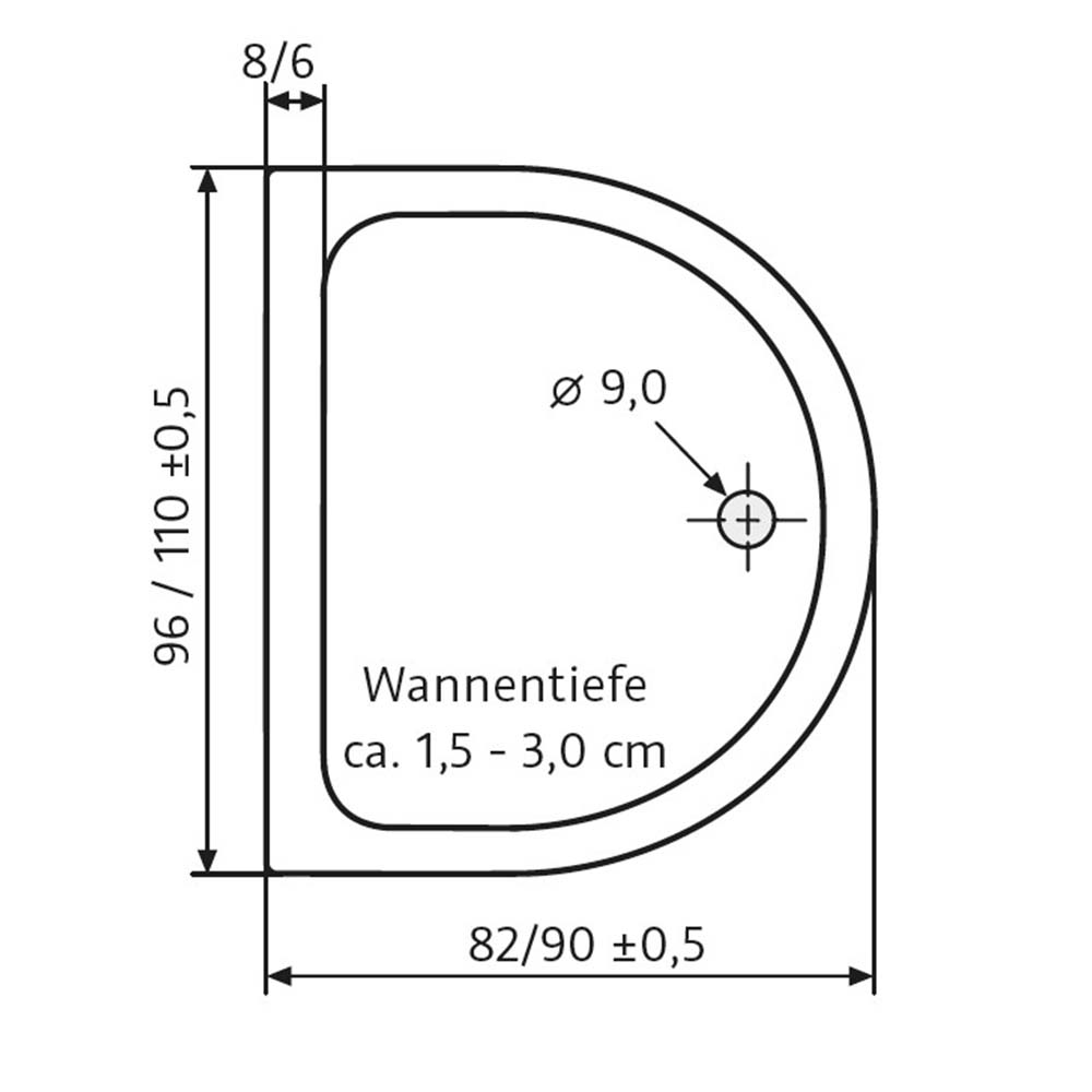Acryl Duschwanne superflach - Halbkreis - 96 x 82 cm - mit Schürze bahame-beige ohne Aquaproof-Dichtset mit AntiSlip-Beschichtung