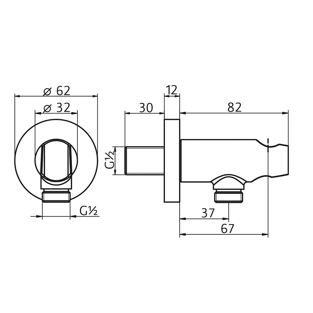HSK Runder Wandanschlussbogen mit integriertem Handbrausehalter - Produkt Art.Nr. 1100132 Skizze