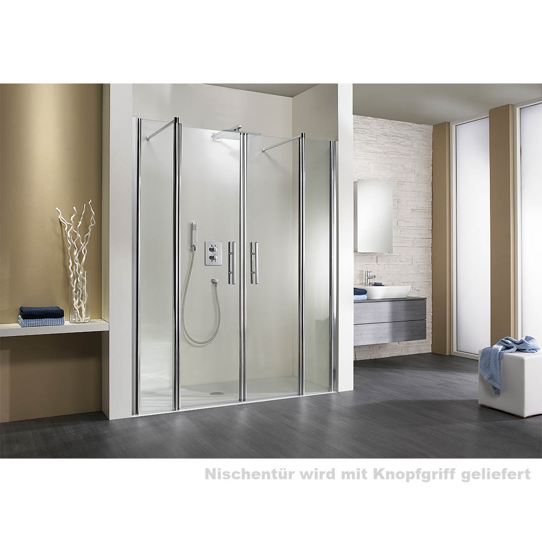 HSK Exklusiv Duschabtrennung Nische 4-teilig 120x200cm Mattglas-Chrom-optik-Knopfgriff HSK Exklusiv Duschabtrennung Nische 4-teilig 120x200cm Mattglas-Chrom-optik-Knopfgriff