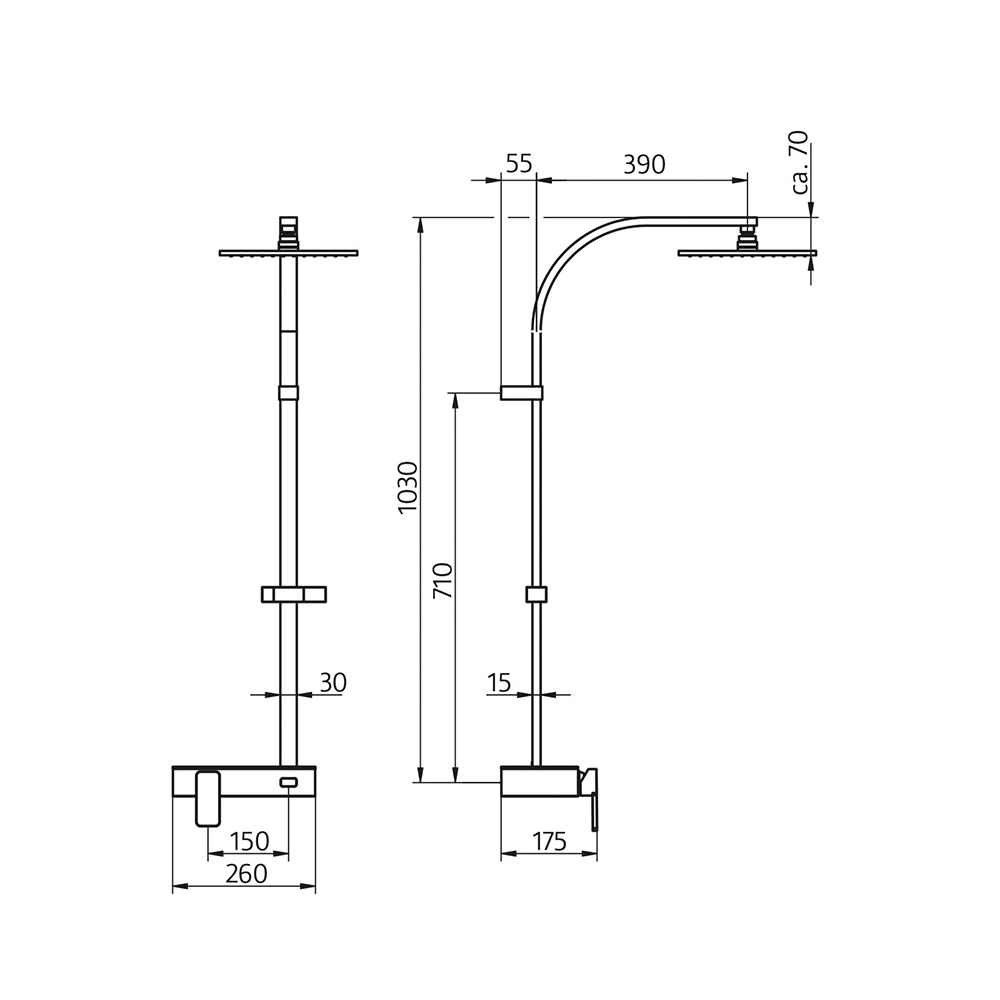 HSK RS 500 AquaSwitch Mix Eckig Ablage weiß-Kopfbrause 250 x 250 x 8 mm flach-Designhandbrause Eckig