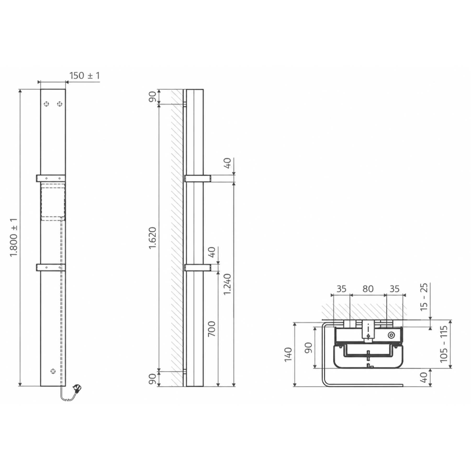 HSK Reta-E Badheizkörper 1800 x 150 mm-rein elektrisch-mit Touchdisplay-950 Watt-azurblau