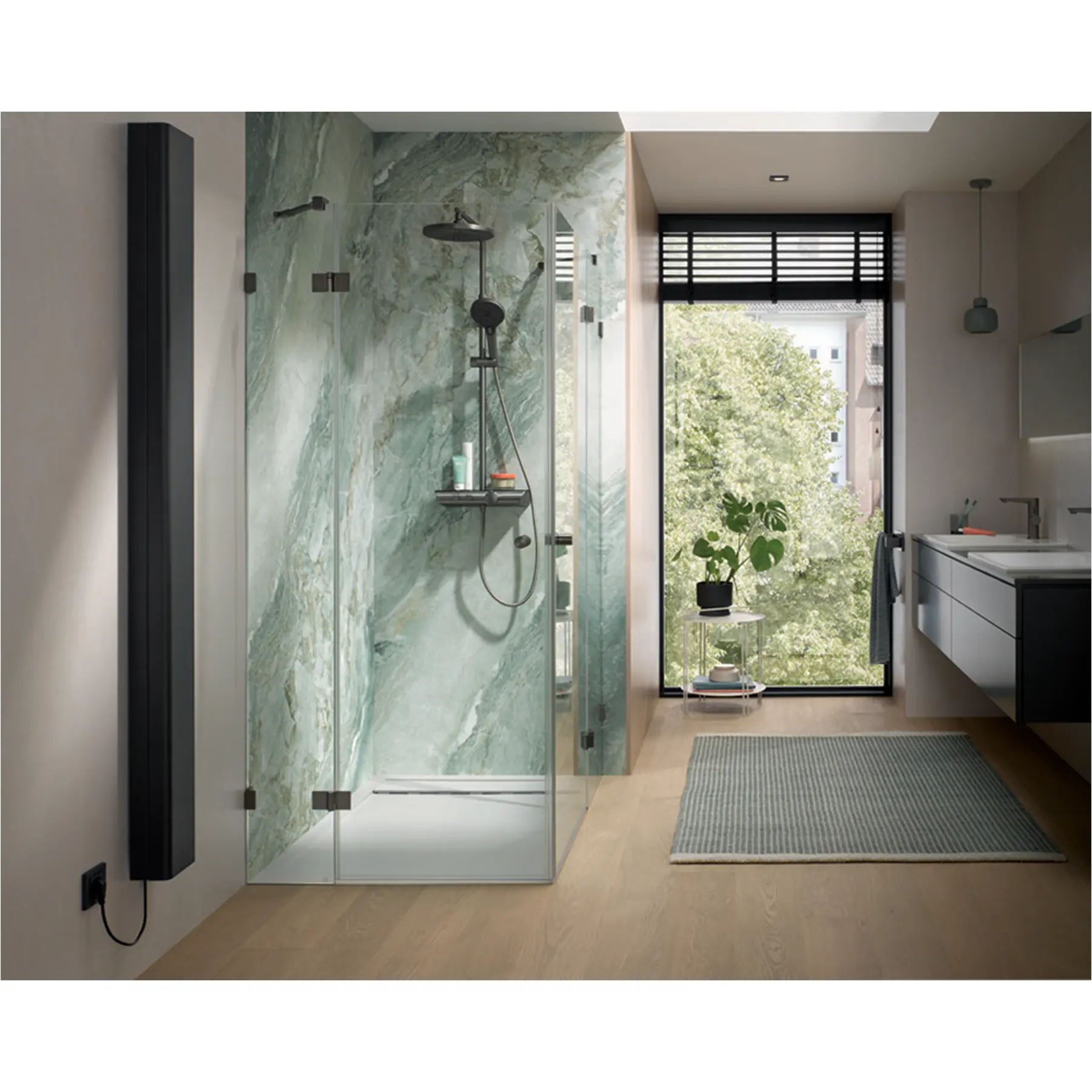 HSK Reta-E Badheizkörper 1800 x 150 mm-rein elektrisch-mit Touchdisplay-950 Watt-azurblau
