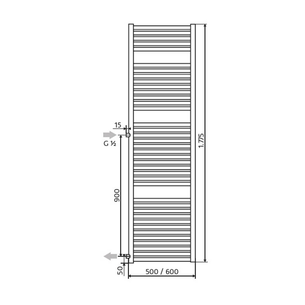 HSK Line Austausch - Badheizkörper Handtuchwärmer Seitenanschluss weiß - 1775 x 600mm Technische Zeichnung 805178-s Line Austauschheizkoerper
