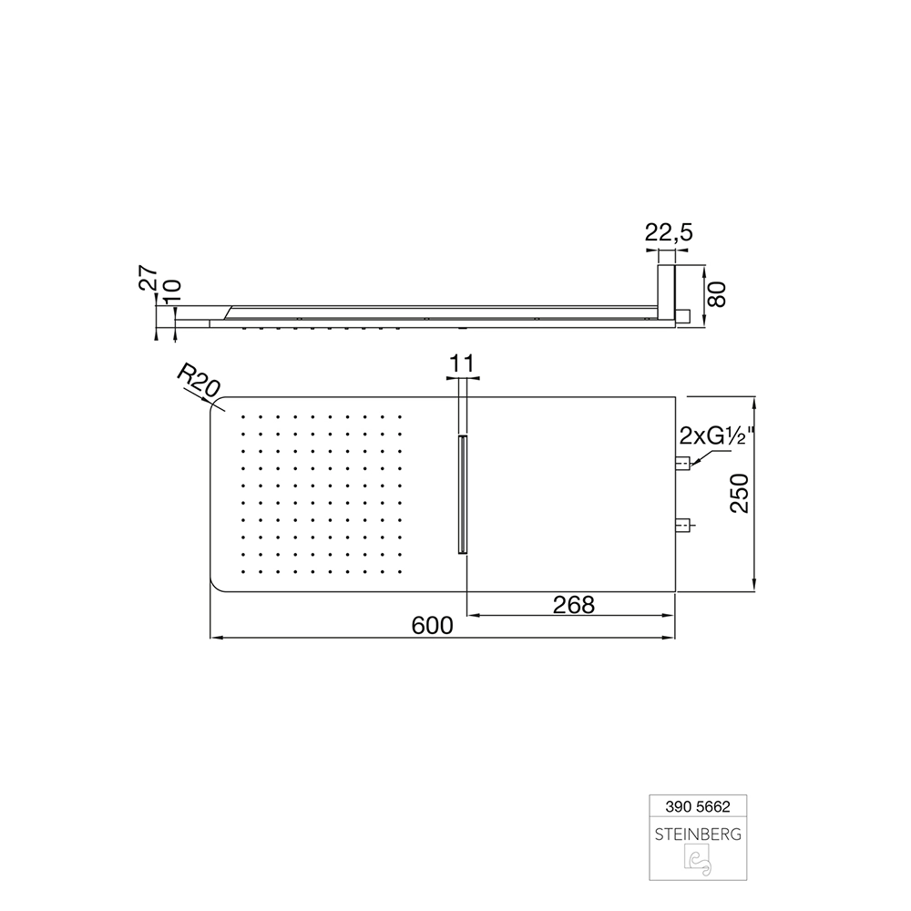 Steinberg Serie 390 Wall Rain Regenpaneel 600 mm x 250 mm Edelstahl poliert