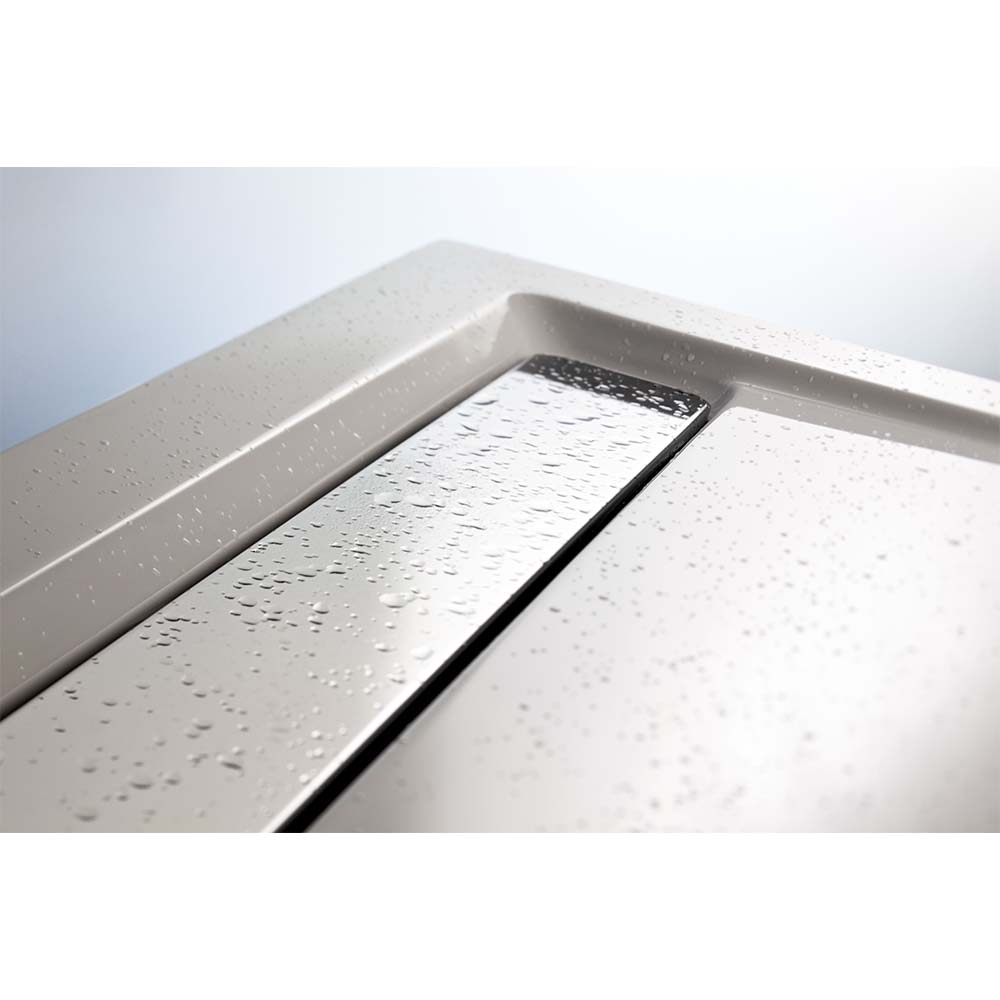 HSK Acryl Duschwanne mit intigrierter Ablaufrinne schmal - Superflach 100 x 100 cm mit Aquaproof-Dichtset weiß