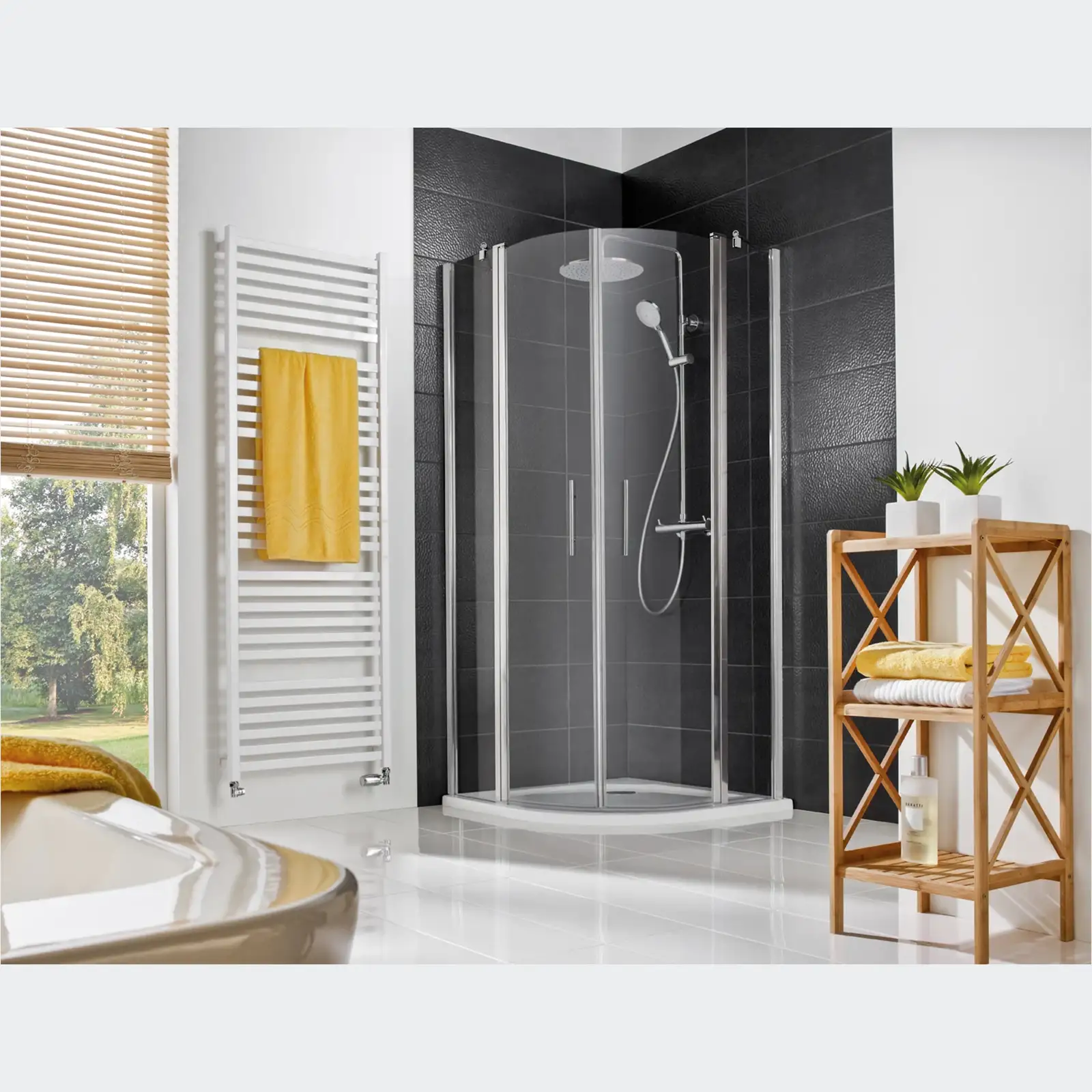 HSK Duschkabine Favorit Nova Runddusche 4-teilig pendelbar 90x120 cm R-Chrom-optik-Linea 02-mit EGB