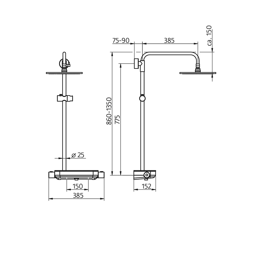 HSK Duschsystem RS 200 AquaTray Thermostat Rund mit Ablage Weiß flach, ø 300 mm-Designhandbrause AquaSwitch Rund