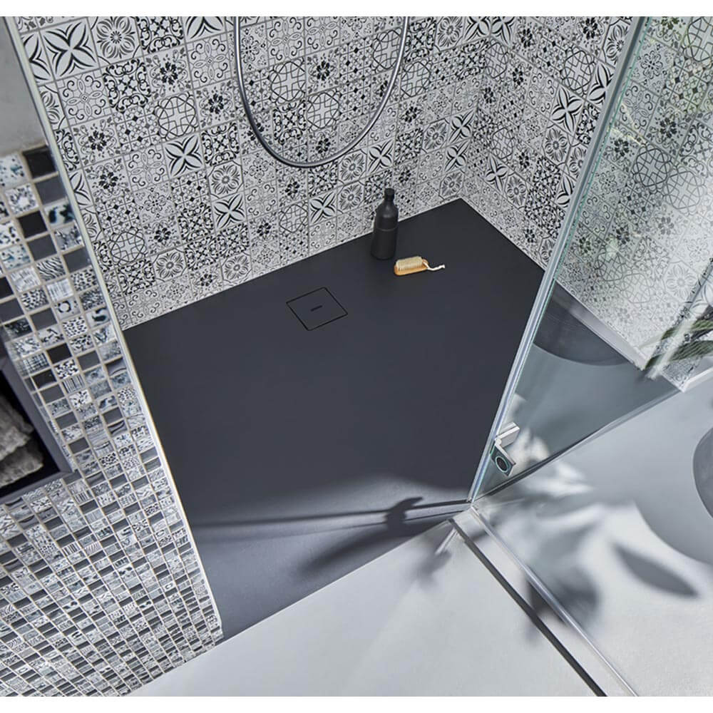HSK Marmor-Polymer Rechteck Duschwanne Steinoptik 80 x 100 cm-anthrazit-ohne AntiSlip-Beschichtung