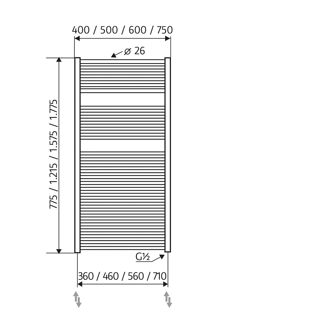 HSK Line Badheizkörper mit Mittelanschluss 775 x 600 mm-silber