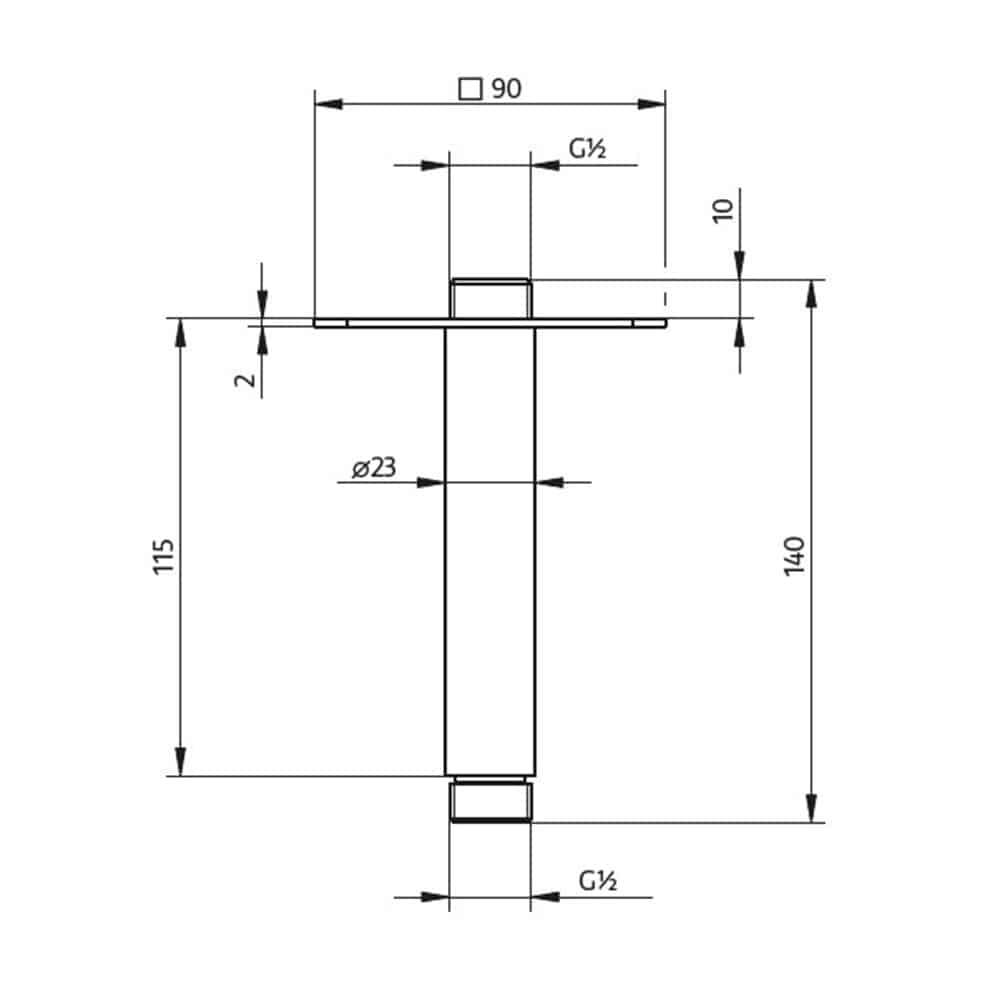 Deckenarm HSK 140mm Softcube mit Rosette technische Zeichnung