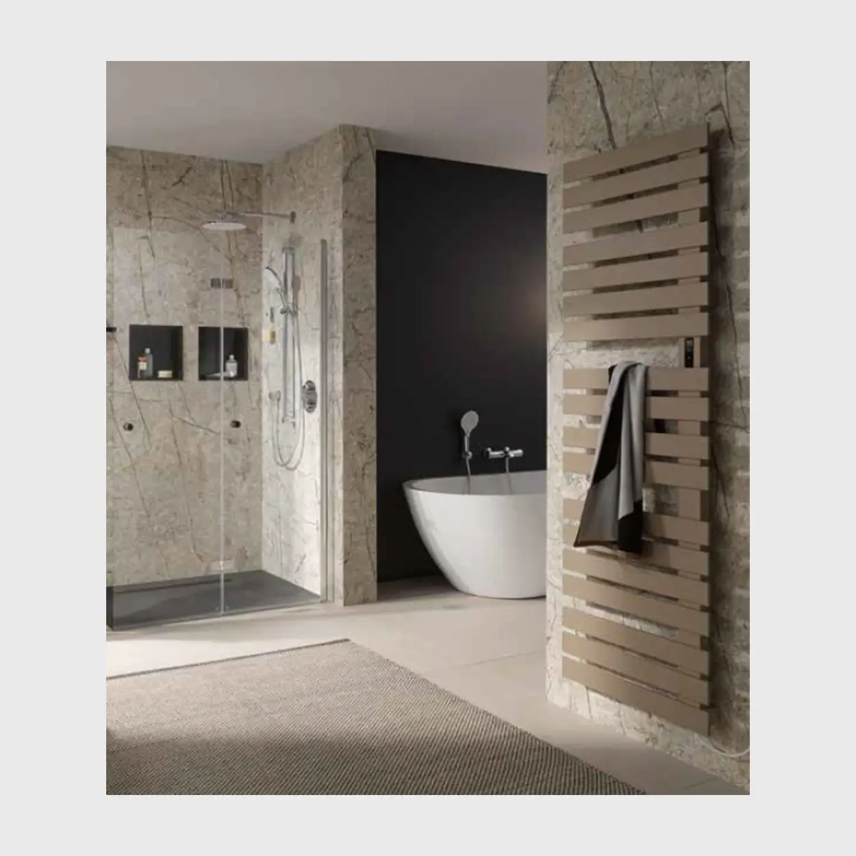 HSK Yenga-E Badheizkörper-rein elektrisch-Touchdisplay-1175x500-einseitig offen-450 Watt-Links-weiß HSK Yenga-E Badheizkörper-rein elektrisch-Touchdisplay-1810x600-einseitig offen-800 Watt-Links-kupfer