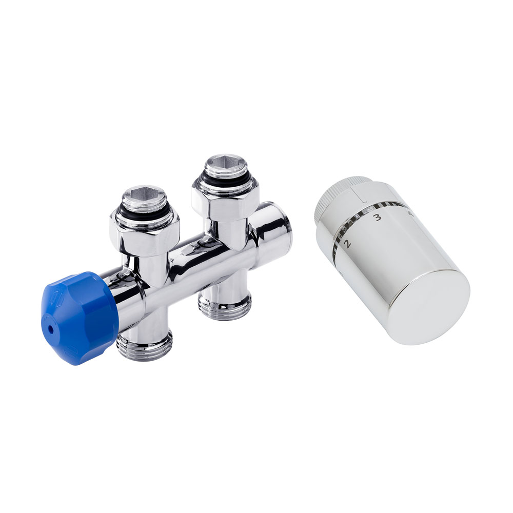 HSK Multiblock Chrom Anschluss-Set inkl. Design Thermostatregler - Durchgangsform - chrom HSK Multiblock Chrom Anschluss-Set inkl. Design Thermostatregler - Durchgangsform - chrom