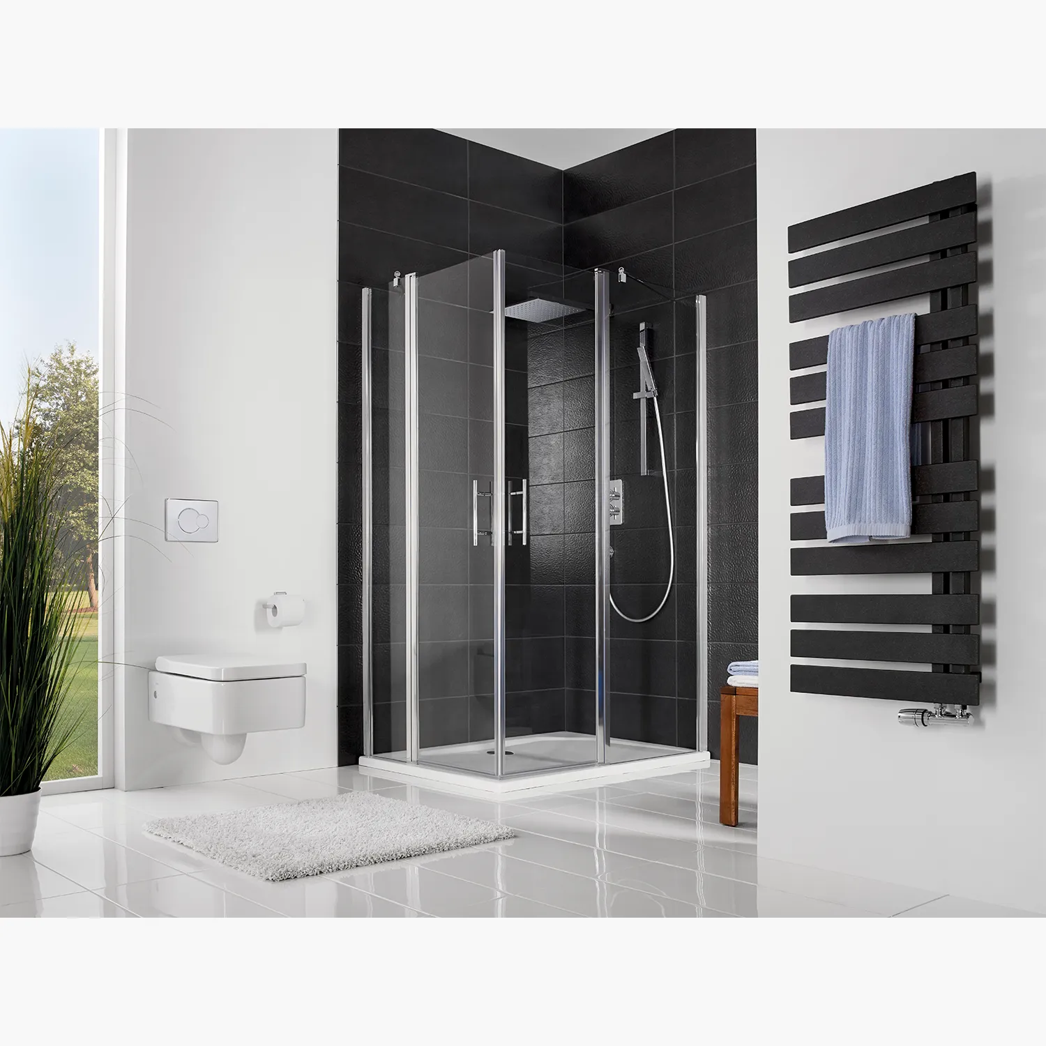 HSK Favorit Nova Eckeinstieg 4-tlg Pendeltür 100 x 100 cm Chrom-optik-Linea 02-mit Edelglasbeschichtung