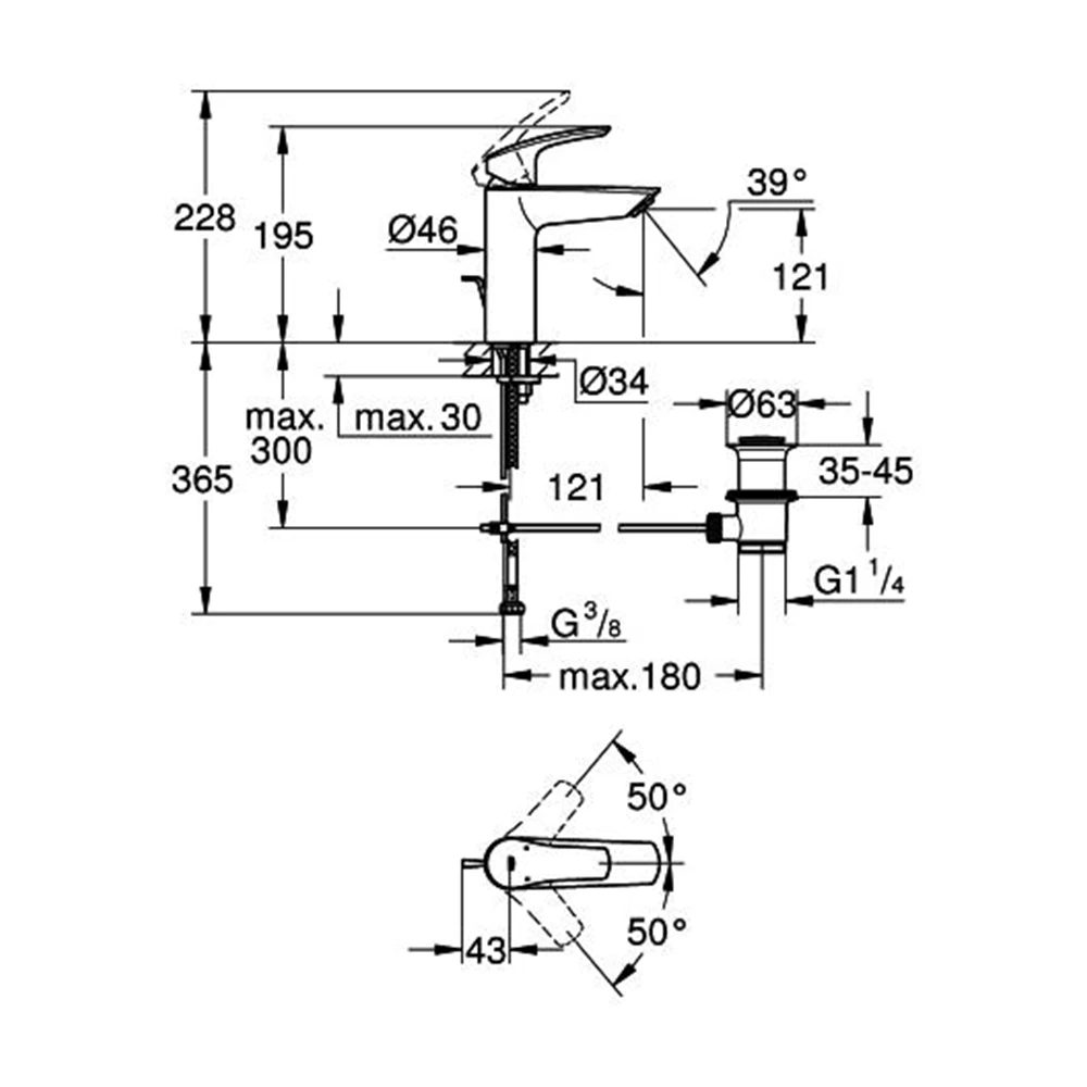 GROHE Waschtisch Einhebelmischer Eurosmart mit Excentergarnitur M-Size GROHE Waschtisch Einhebelmischer Eurosmart mit Excentergarnitur M-Size
