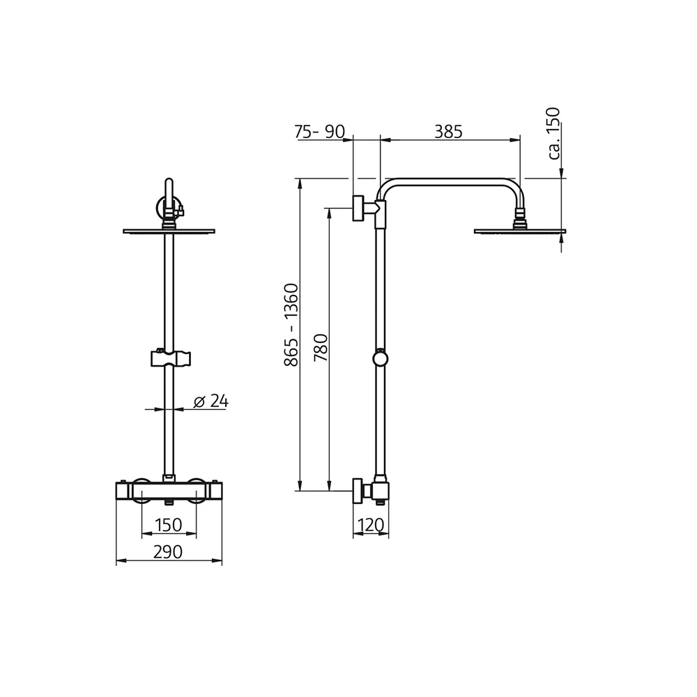 HSK Duschsystem RS 500 Thermostat Eckig 250 × 250 × 8 mm flach